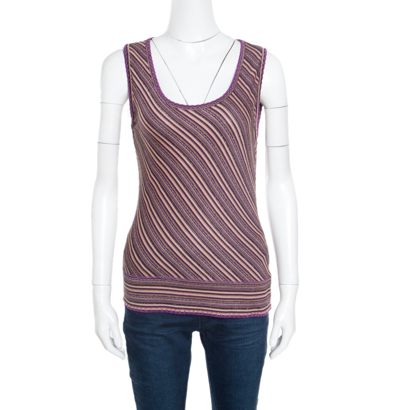 

Missoni Purple Lurex Striped Knit Sleeveless Top and Cardigan Set