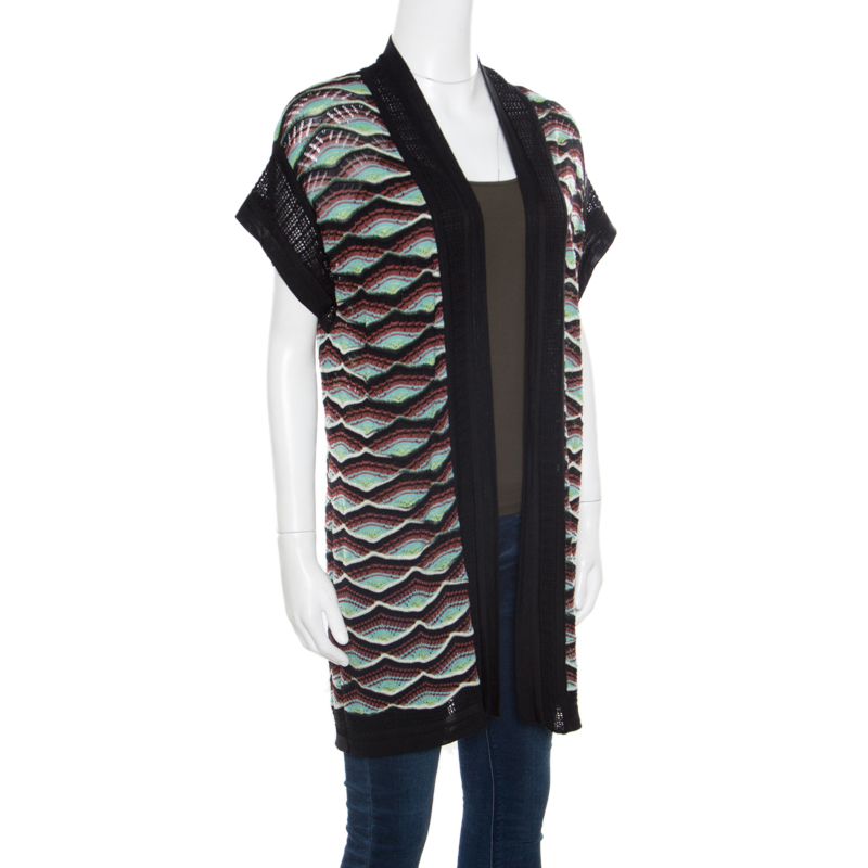 

Missoni Multicolor Perforated Knit Front Open Short Sleeve Cardigan