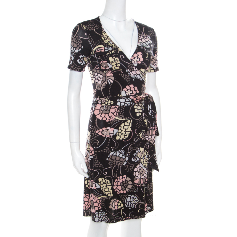 

M Missoni Black Printed Silk Jersey Patch Pocket Detail Wrap Dress