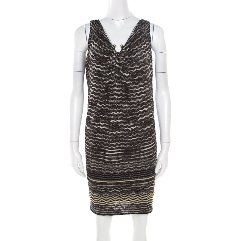 M Missoni Multicolor Lurex Chevron Perforated Knit Sleeveless Dress S