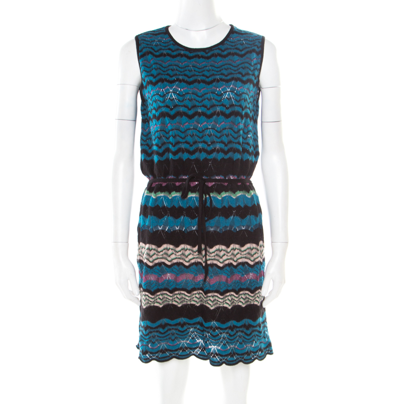 Pre Owned M Missoni Multicolor Perforated Patterned Knit Sleeveless Dress M