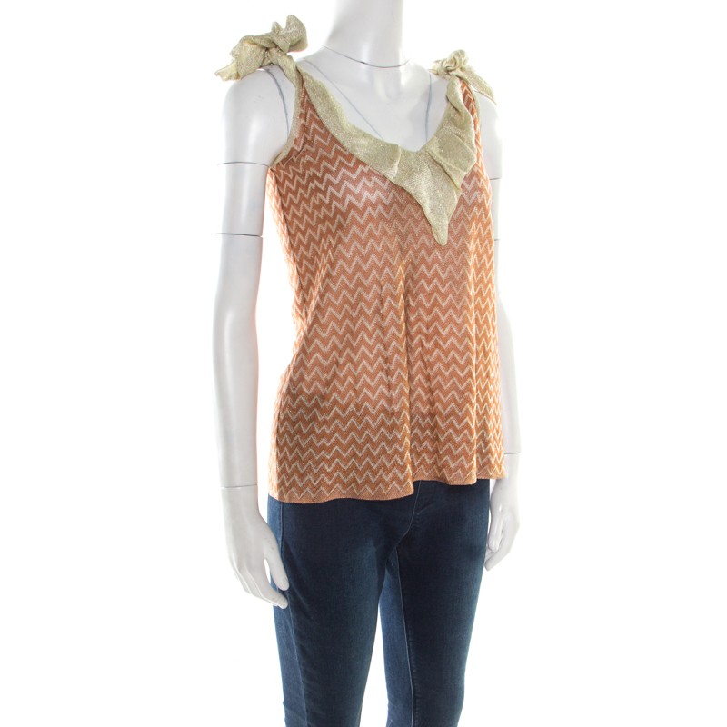 

Missoni Burnt Orange Chevron Tie Up Detail Sleeveless Top