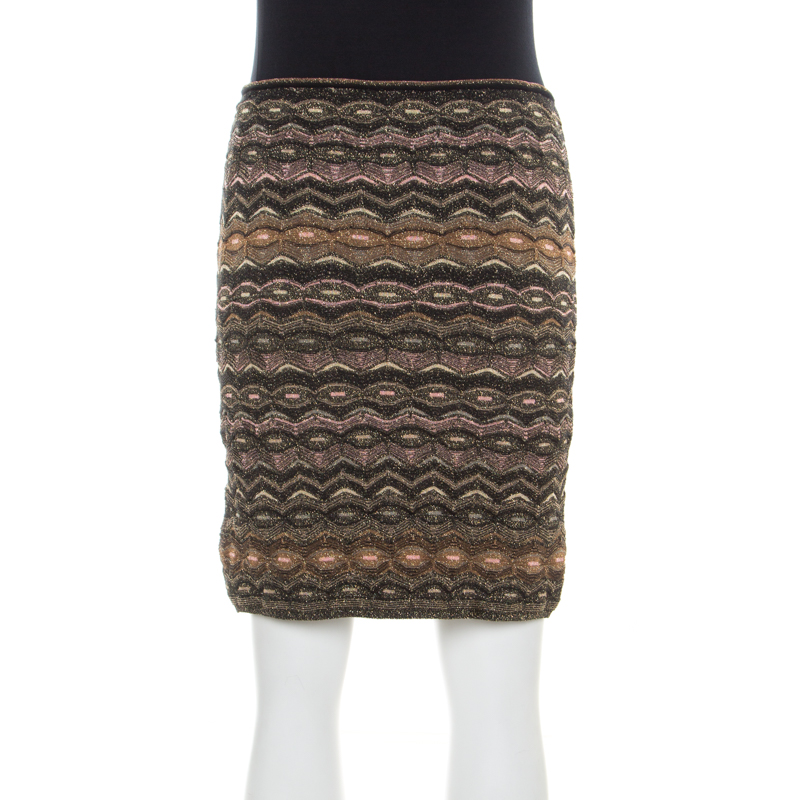 Pre Owned M Missoni Multicolor Patterned Lurex Knit Tube Skirt L