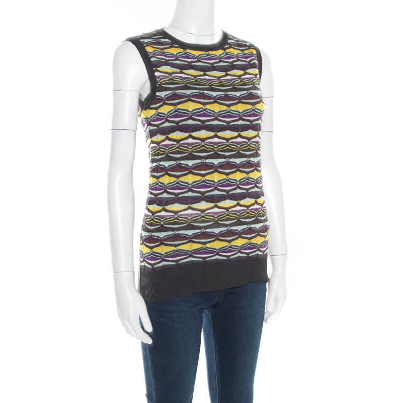 

M Missoni Multicolor Patterned Jacquard Knot Sleeveless Top