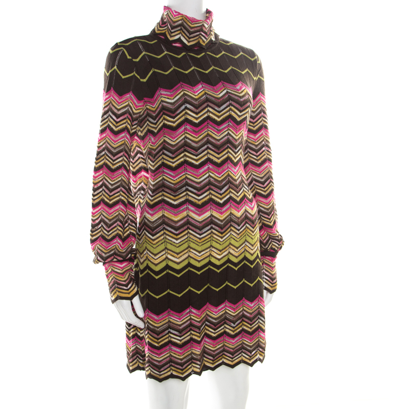 

Missoni Multicolor Chevron Pattered Perforated Knit Cutout Back Detail Dress