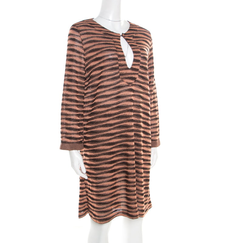 

M Missoni Peach and Black Lurex Knit Long Sleeve Tunic Dress