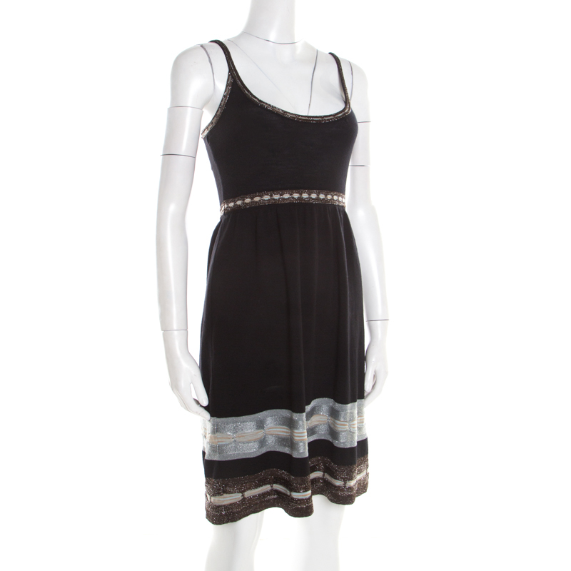 

M Missoni Black Knit Contrast Metallic Trim Detail Sleeveless Dress