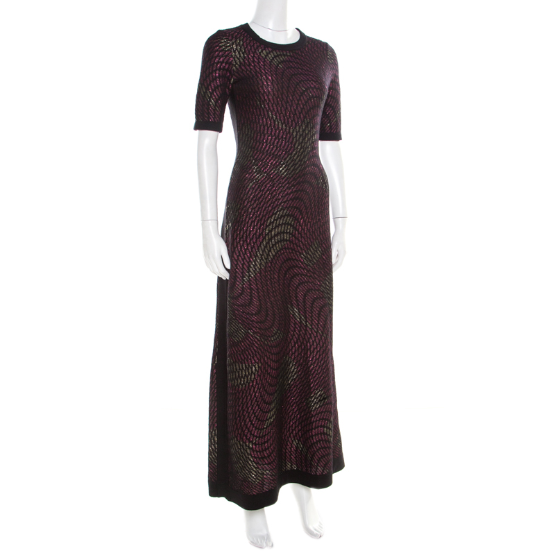 

M Missoni Multicolor Lurex Knit Short Sleeve Maxi Dress