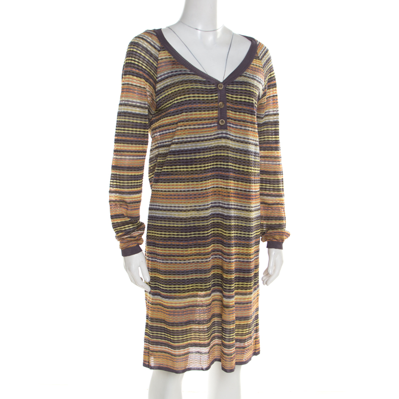 

M Missoni Multicolor Perforated Patterned Knit Dress