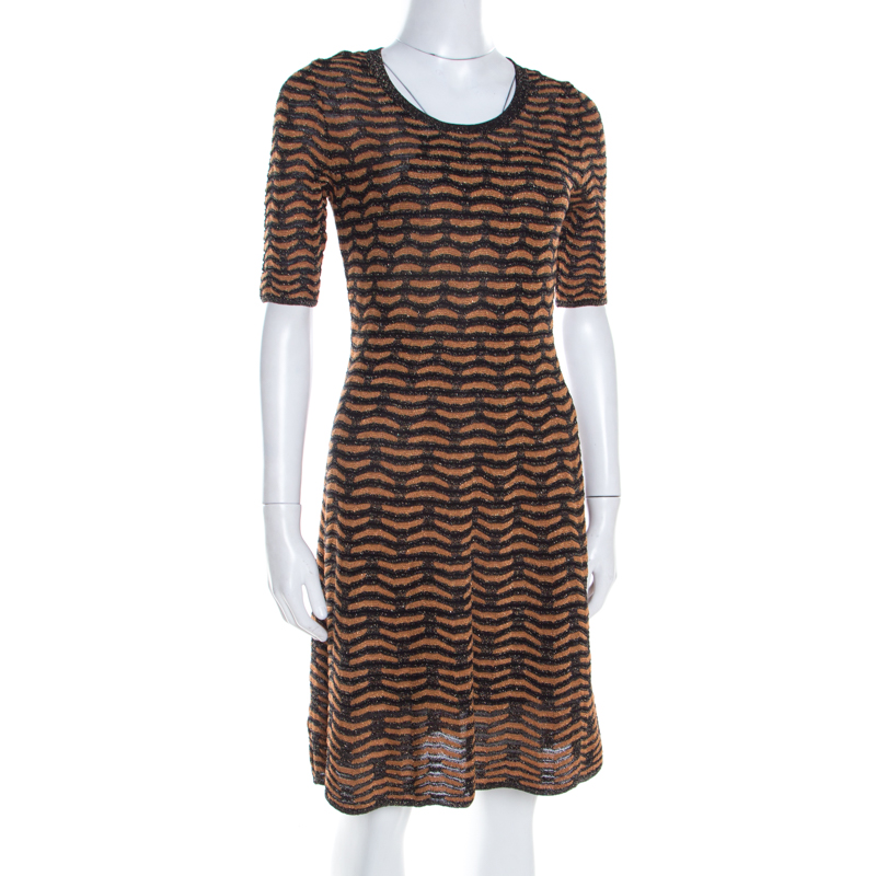 

M Missoni Black and Gold Textured Lurex Knit A Line Dress, Multicolor