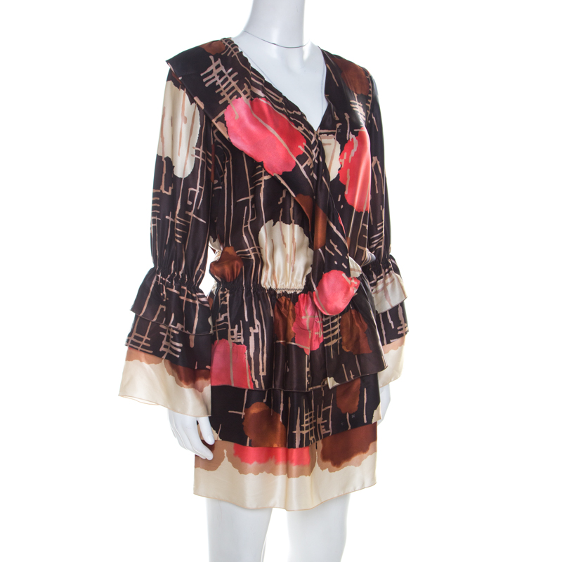 

M Missoni Multicolor Abstract Print Silk Drop Waist Tiered Dress