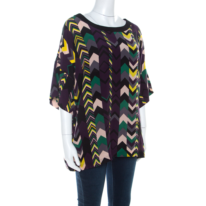 

Missoni Multicolor Chevron Print Silk Tunic Top