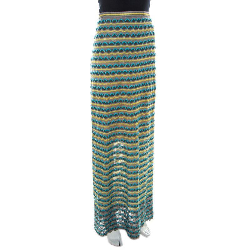 

M Missoni Multicolor Perforated Knit Long Skirt