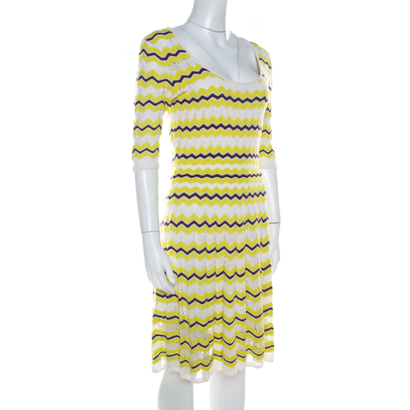 

Missoni Lime Green Chevron Patterned Knit Skater Dress