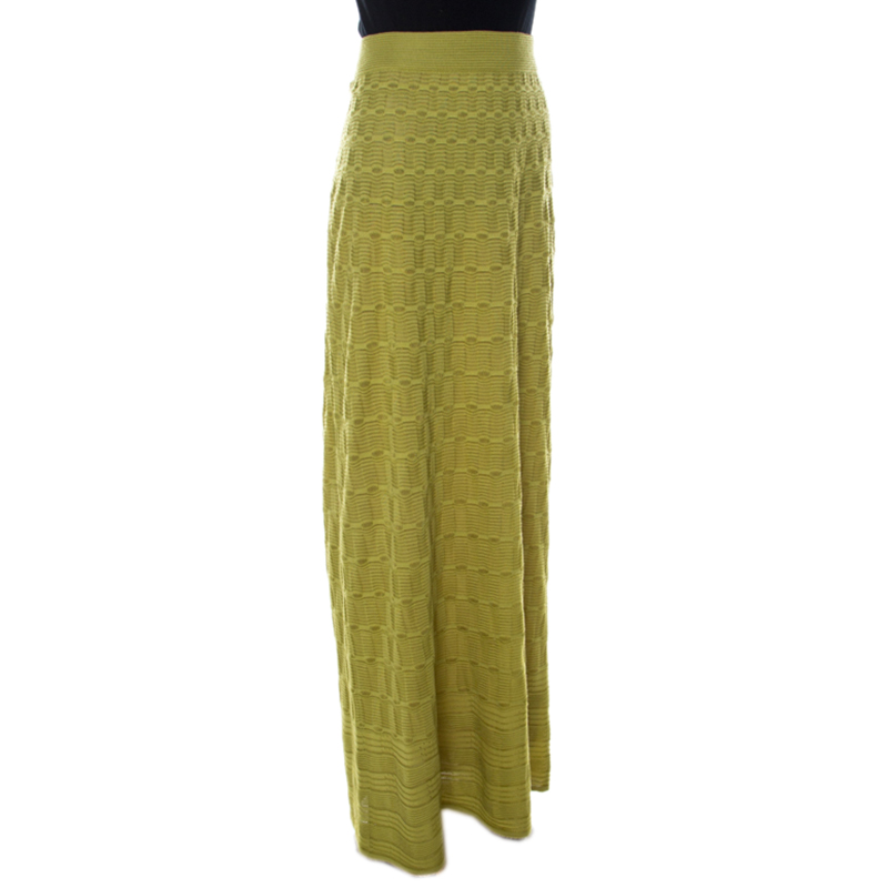 

M Missoni Lime Green Wool Blend Knitted Maxi Skirt