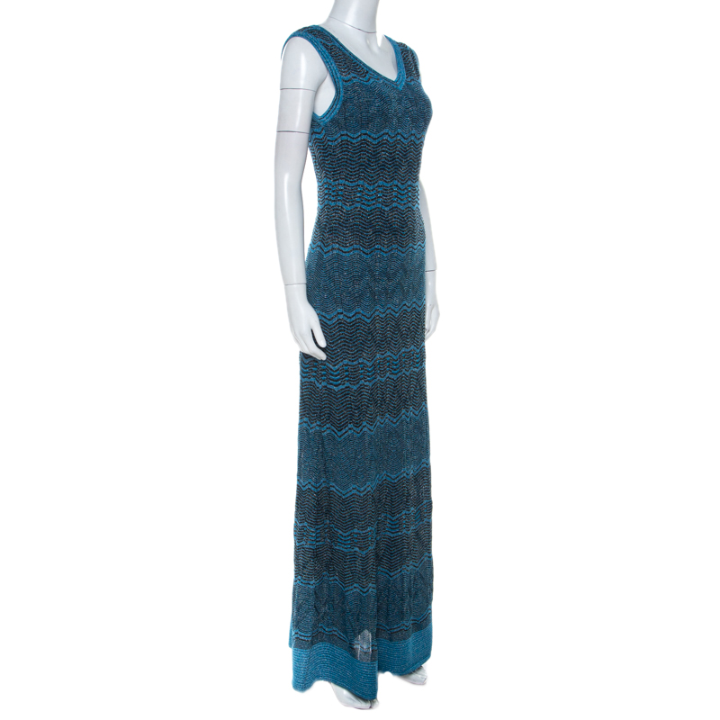 

Missoni Blue & Black Chevron Crochet Knit Lurex Sleeveless Dress