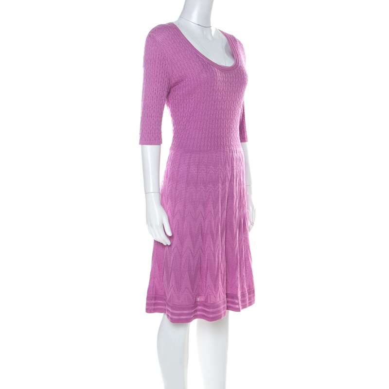 

M Missoni Lavender Textured Chevron Knit Flounce Dress, Purple