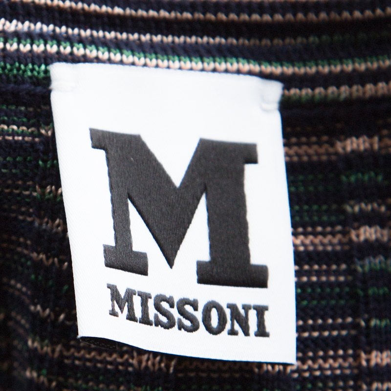 Pre-owned M Missoni Multicolor Striped Knit Short Sleeve Midi Dress L