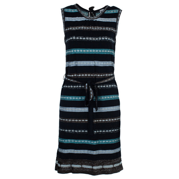 مملوكة مسبقًا M Missoni Multicolor Shift Belted Knit Dress M