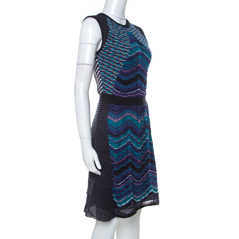 

Missoni Multicolor Paneled Knit Cap Sleeve Short Dress