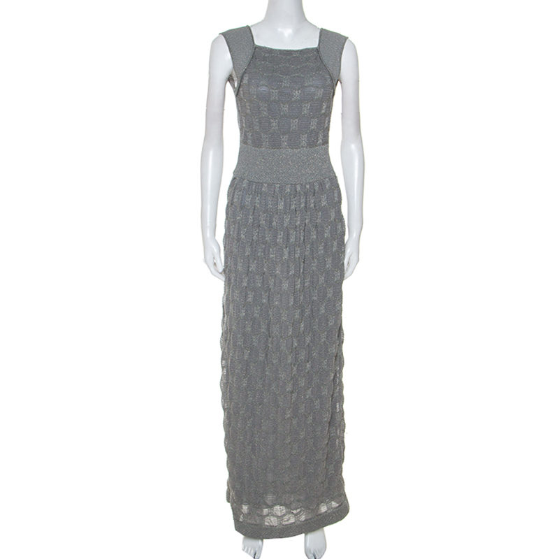 Pre Owned M Missoni Grey Lurex Knit Open Back Long Dress M