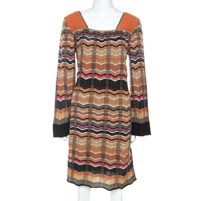 

M Missoni Multicolor Chevron Knit Wool Blend Dress