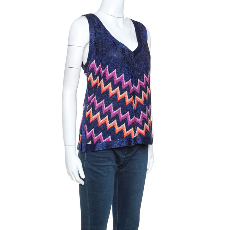 

M Missoni Multicolor Chevron Lurex Knit Sleeveless Top