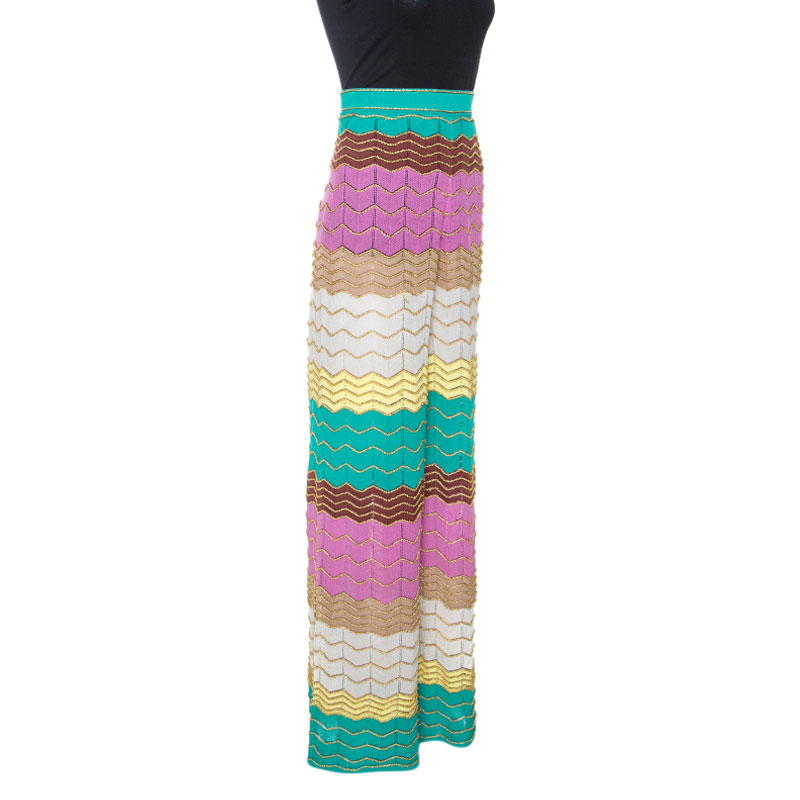 

M Missoni Multicolor Lurex Pointelle Knit Wide Leg Pants