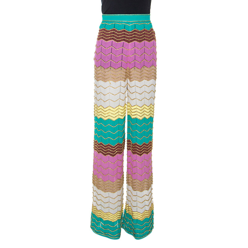 Pre Owned بنطلون أم ميزوني ساق عريضة تريكو بوانتل لوركس متعدد الألوان L