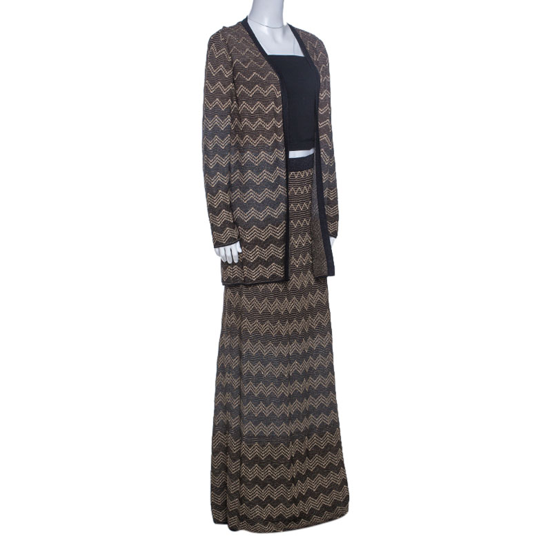 

Missoni Black and Gold Chevron Lurex Knit Skirt And Cardigan Set