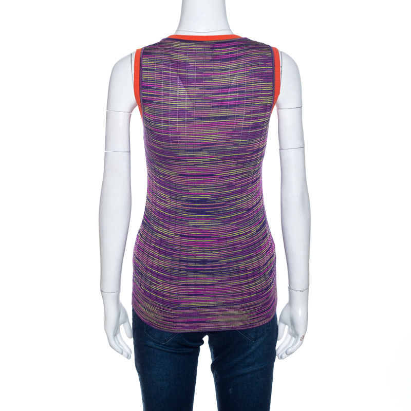 Pre-owned M Missoni Multicolor Knit Contrast Trim Sleeveless Tank Top M
