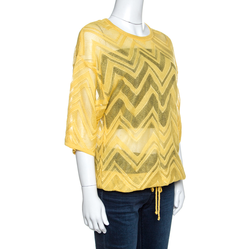 

Missoni Yellow Chevron Knit Drawstring Hem Detail Top