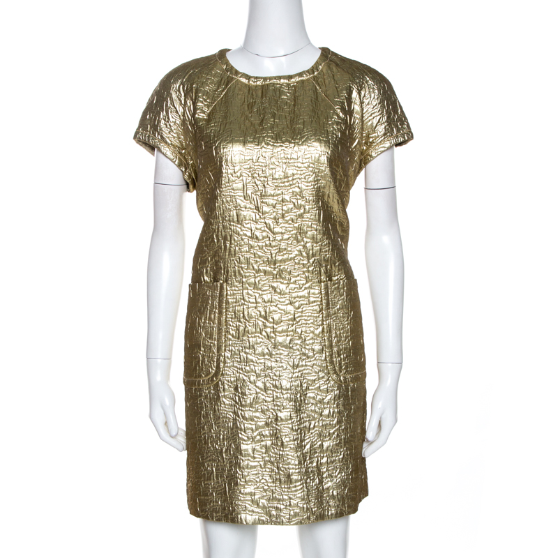 Pre Owned M Missoni Gold Textured Lurex Shift Dress L