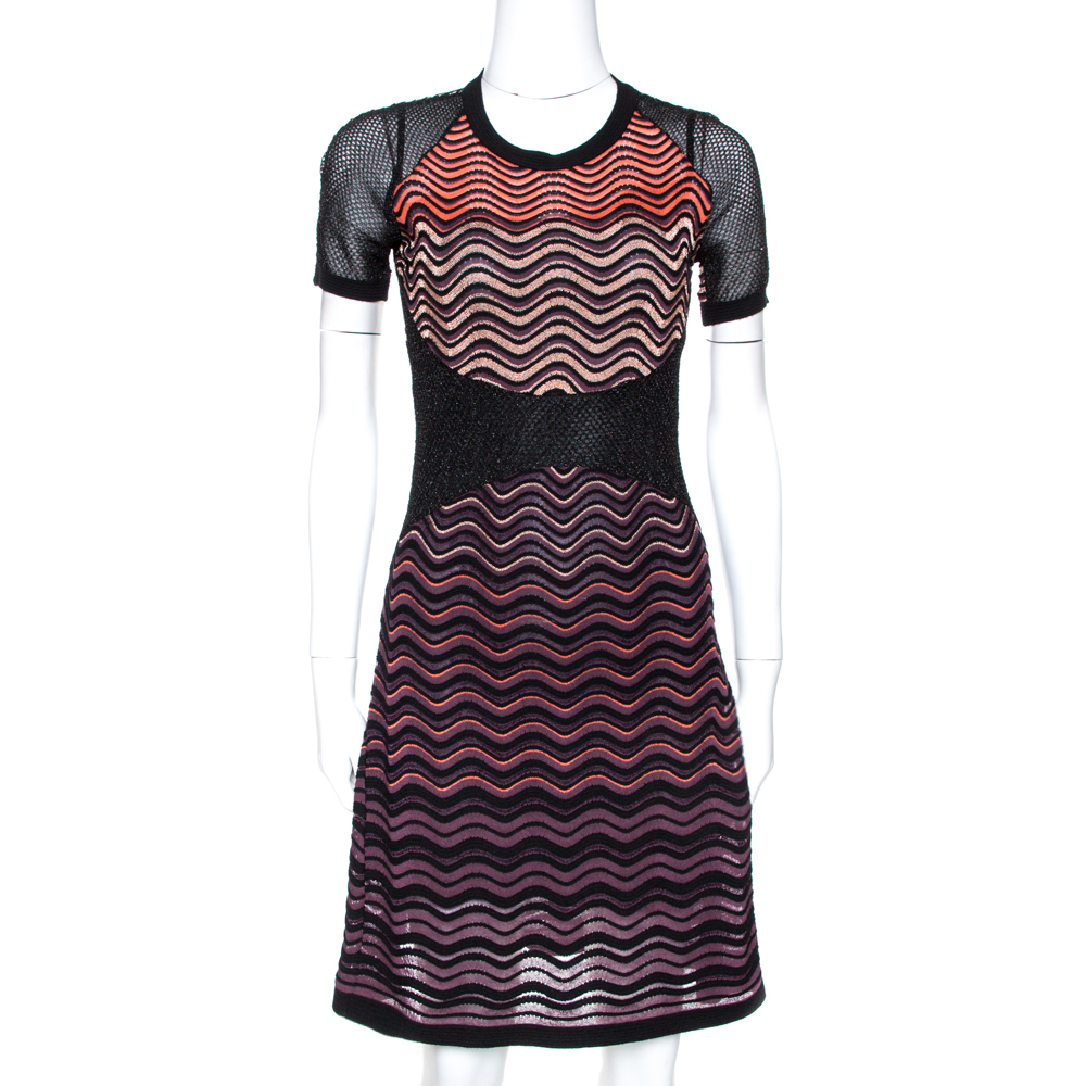 Pre Owned M Missoni Multicolor Lurex Textured Knit A Line Dress S