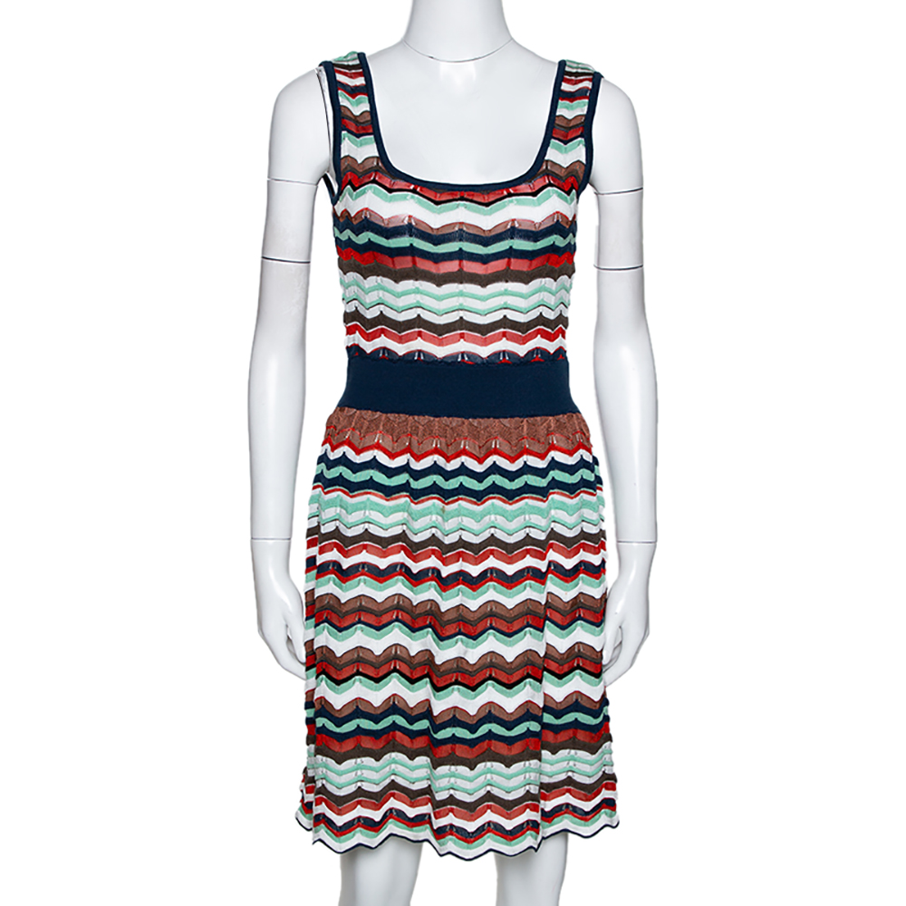 

M Missoni Multicolor Patterned Knit Cut Out Detail Sleeveless Dress