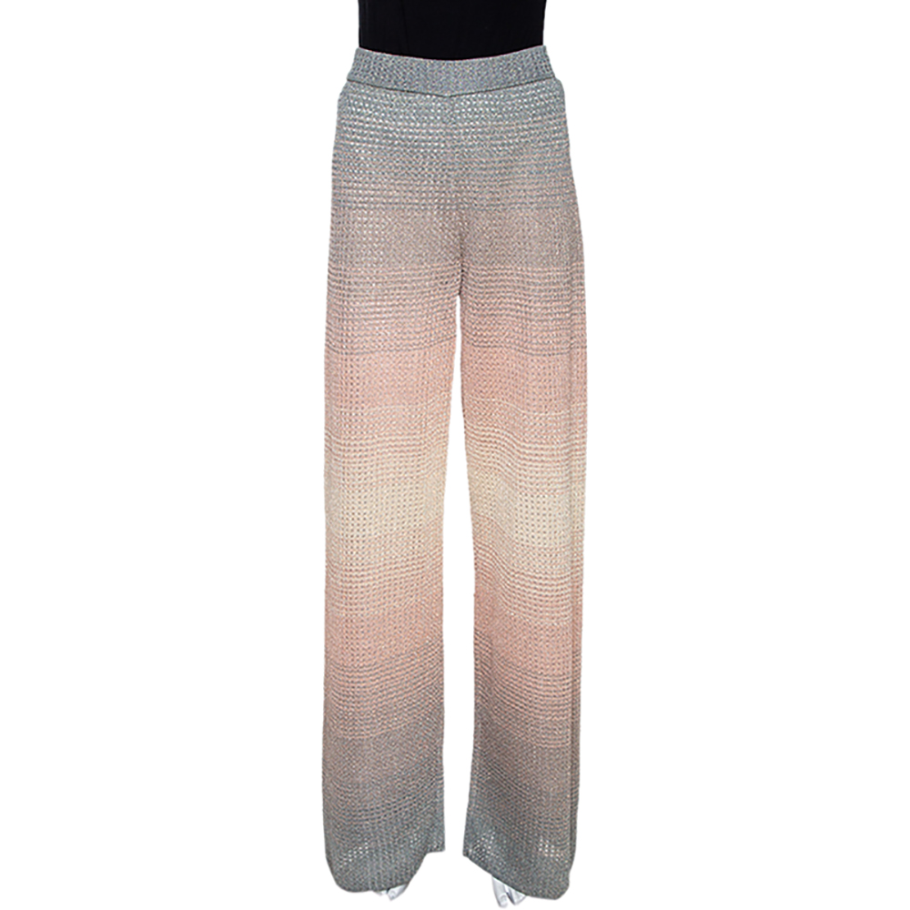 Pre Owned M Missoni Pink & Grey Lurex Knit Ombre Effect Wide Leg Pants M