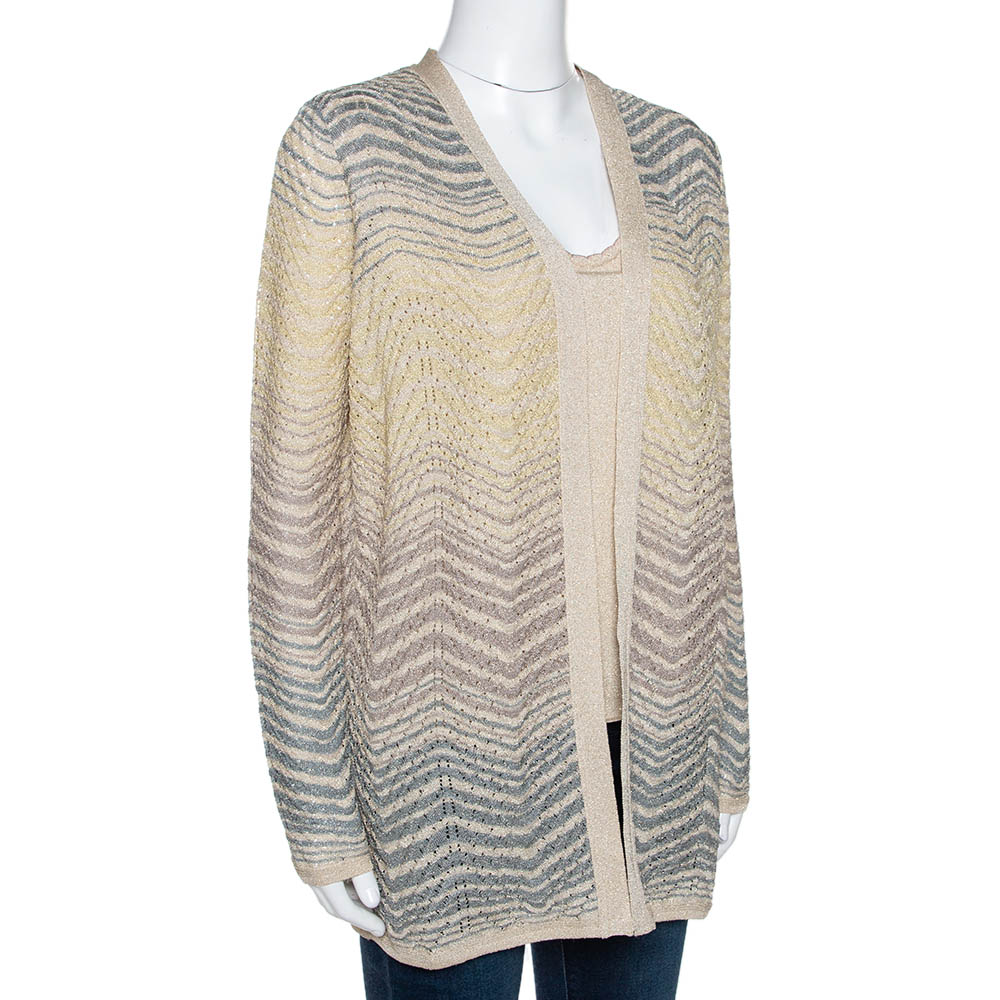 

Missoni Cream Lurex Pointelle Knit Top and Cardigan Set
