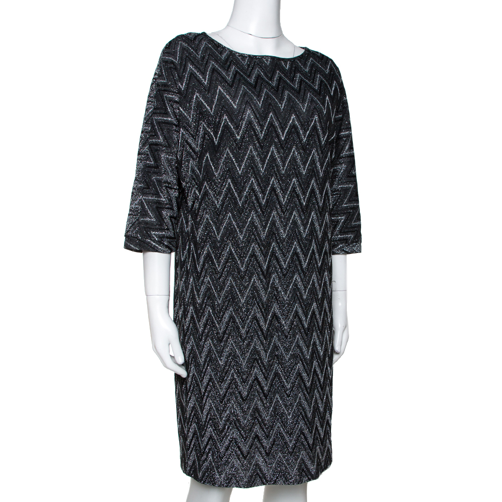 

M Missoni Monochrome Chevron Lurex Knit Shift Dress, Black