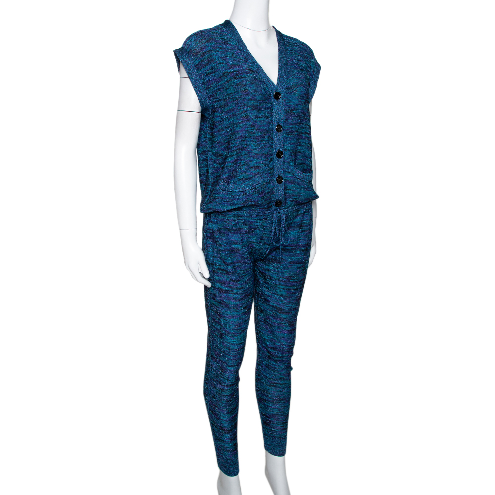 

M Missoni Blue Lurex Knit Cap Sleeve Jumpsuit