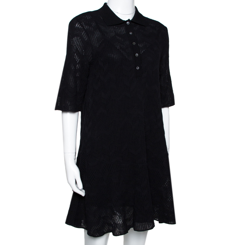 

M Missoni Black Textured Wool Blend Knit A Line Dress