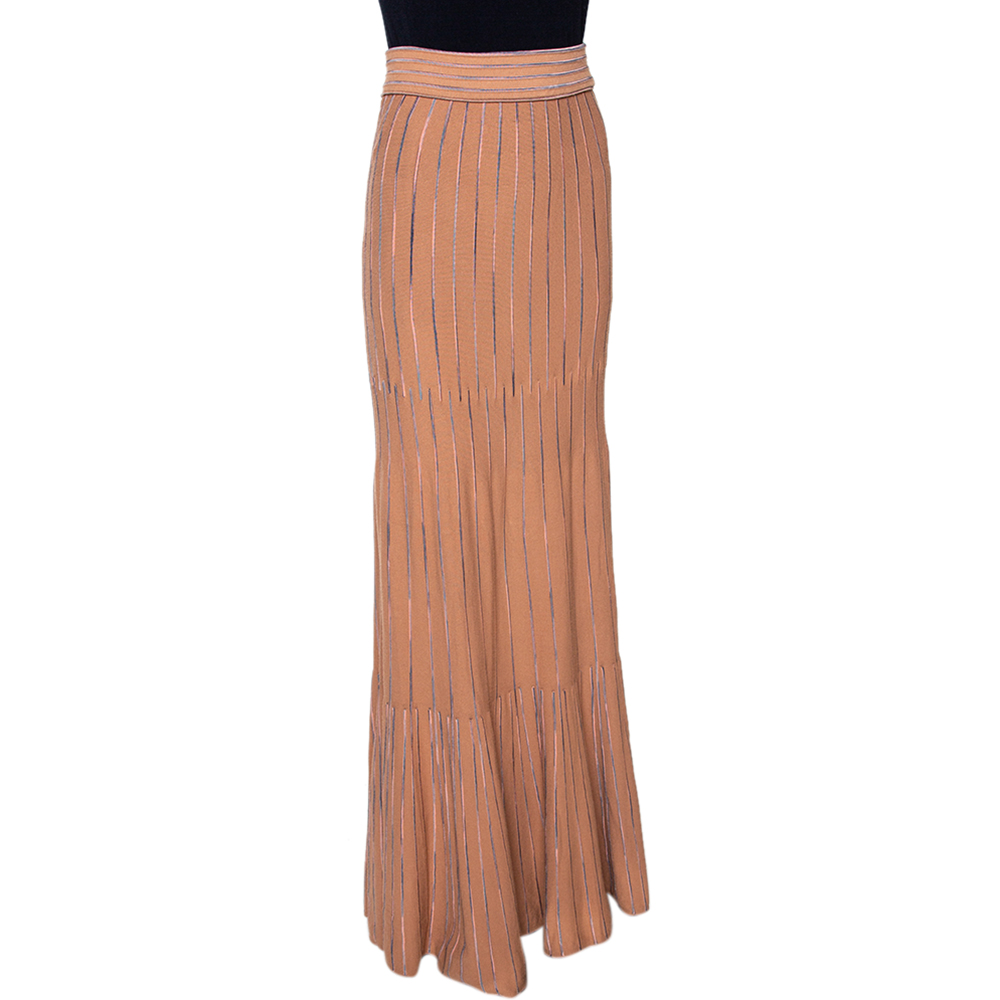 

M Missoni Dark Beige Striped Knit Maxi Skirt, Brown