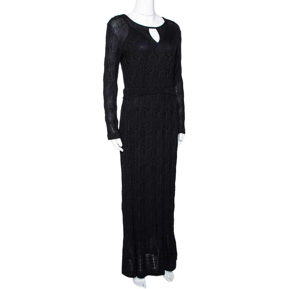 

M Missoni Black Textured Wool Blend Knit Maxi Dress