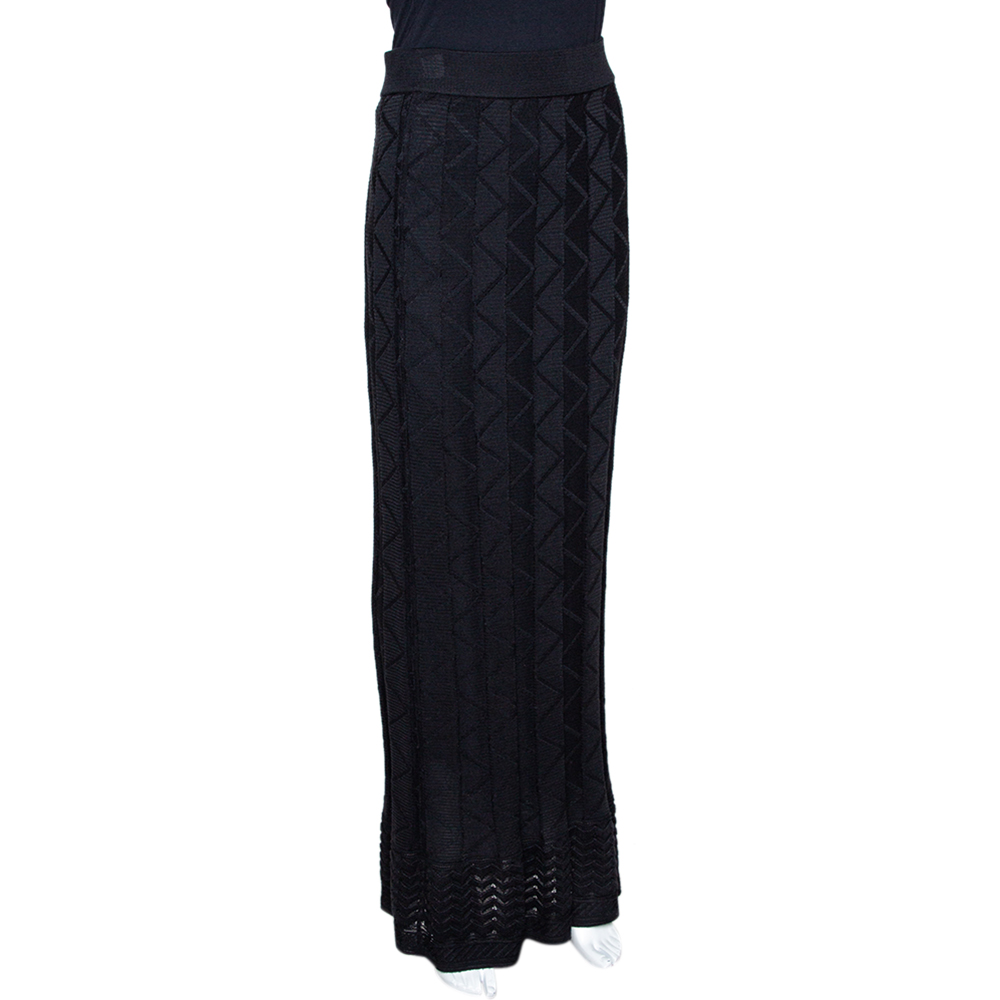 

Missoni Black Zig Zag Knit Pleated Maxi Skirt
