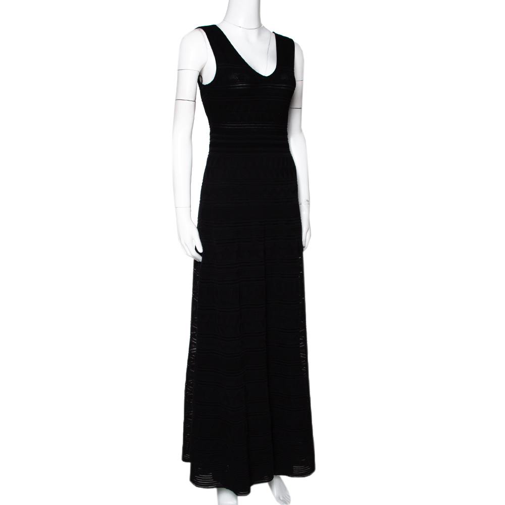

M Missoni Black Textured Knit Sleeveless Maxi Dress