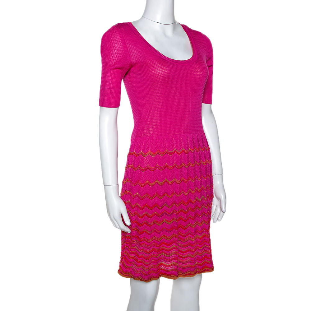 

M Missoni Pink Knit Scoop Neck Skater Dress