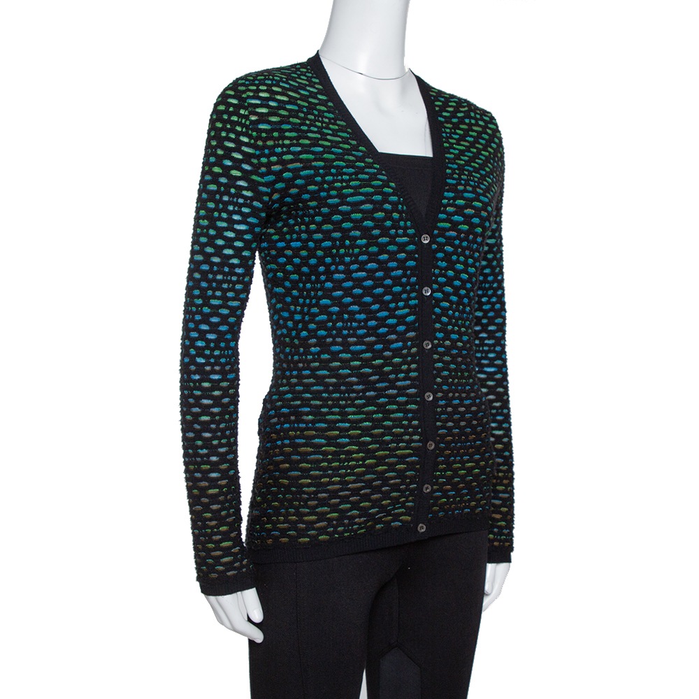 

M Missoni Multicolor Wool Blend Knit Long Sleeve Cardigan