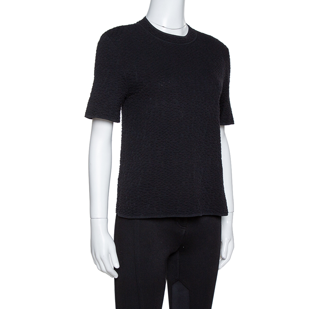 

M Missoni Black Textured Knit Crew Neck Top