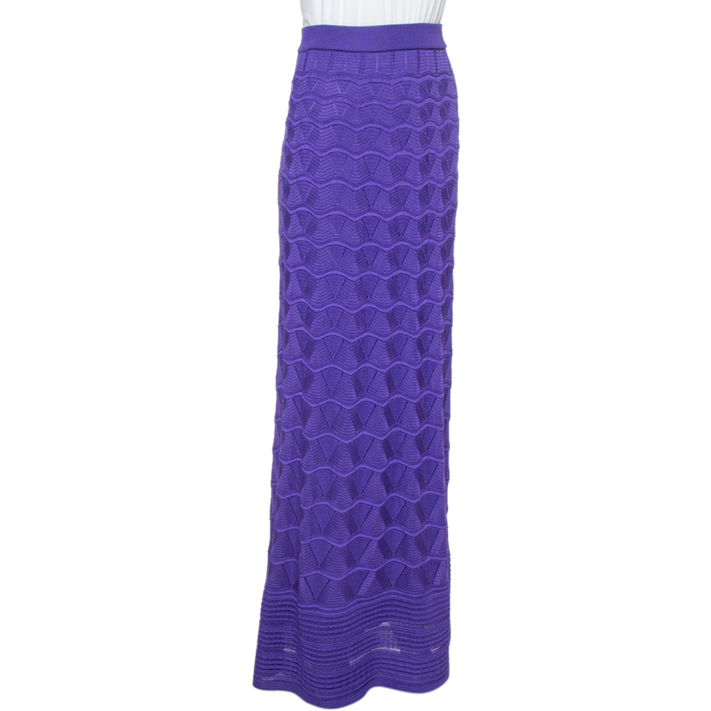 

M Missoni Purple Chevron Pointelle Knit Maxi Skirt