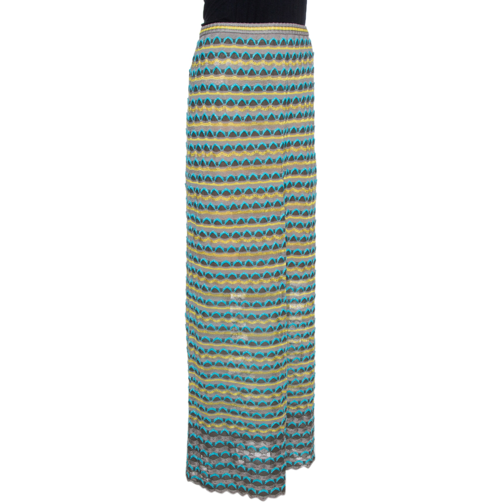 

M Missoni Grey Scalloped Textured Knit Maxi Skirt