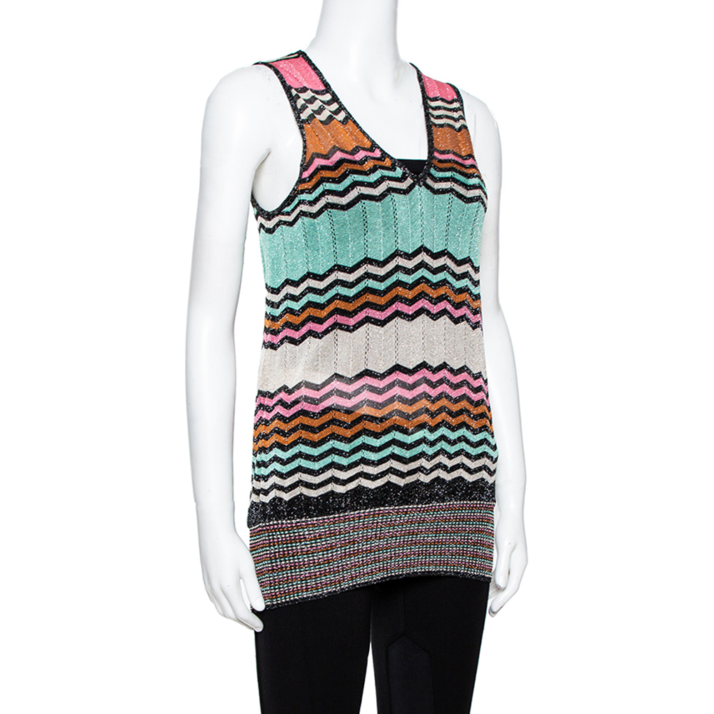 

Missoni Multicolor Lurex Knit Chevron Striped Sleeveless Top
